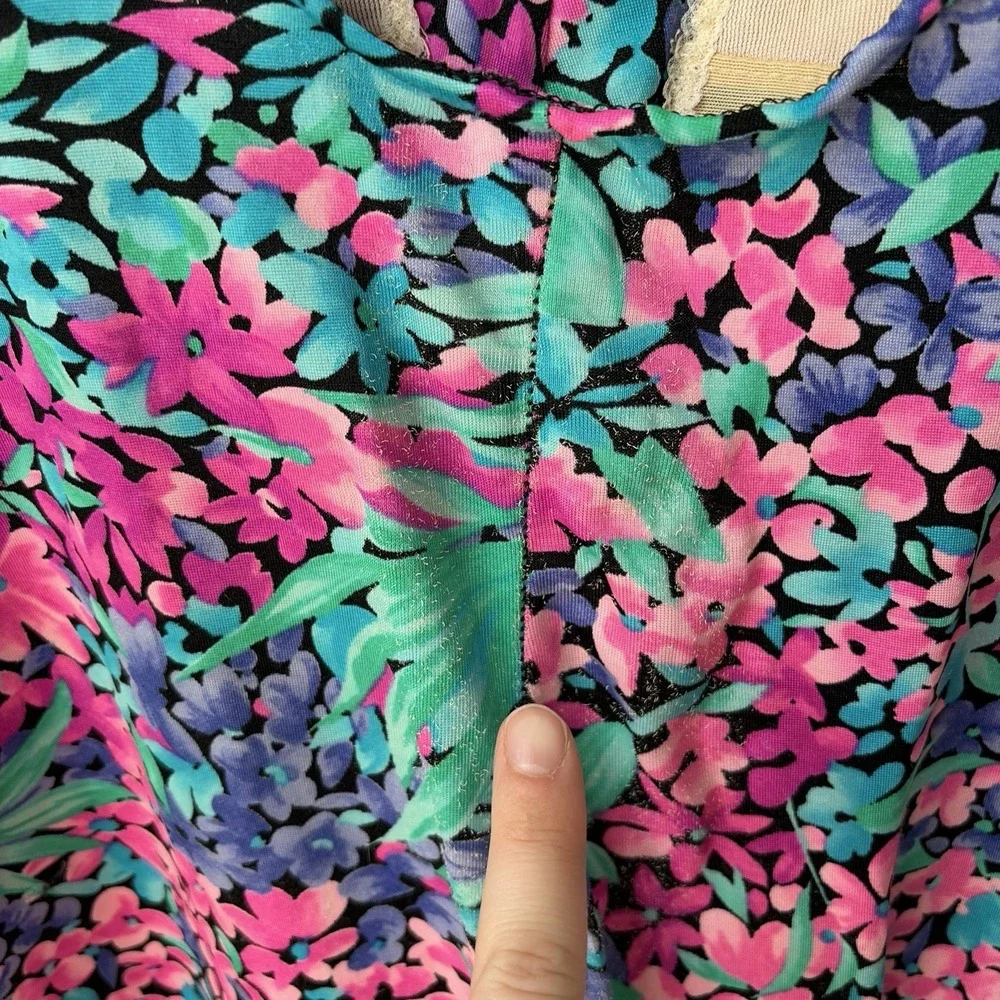 Vintage Maxine of Hollywood Womens Sz 16 Vintage One Piece Swim Suit Pink Floral